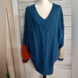 J.Inc Varsity Sm/Md Ribbed Knit Oversized Baggy Drop Shoulder Sweater Wool Blend